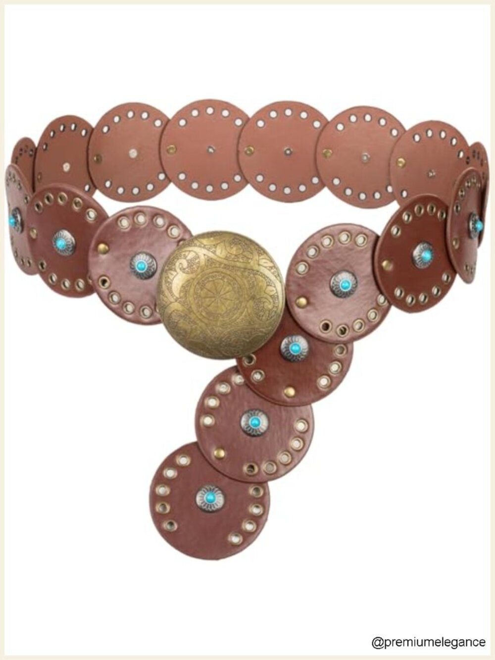 Wide Vintage PU-Leather Western Disc Concho Belt Women Boho Cowgirl Belt